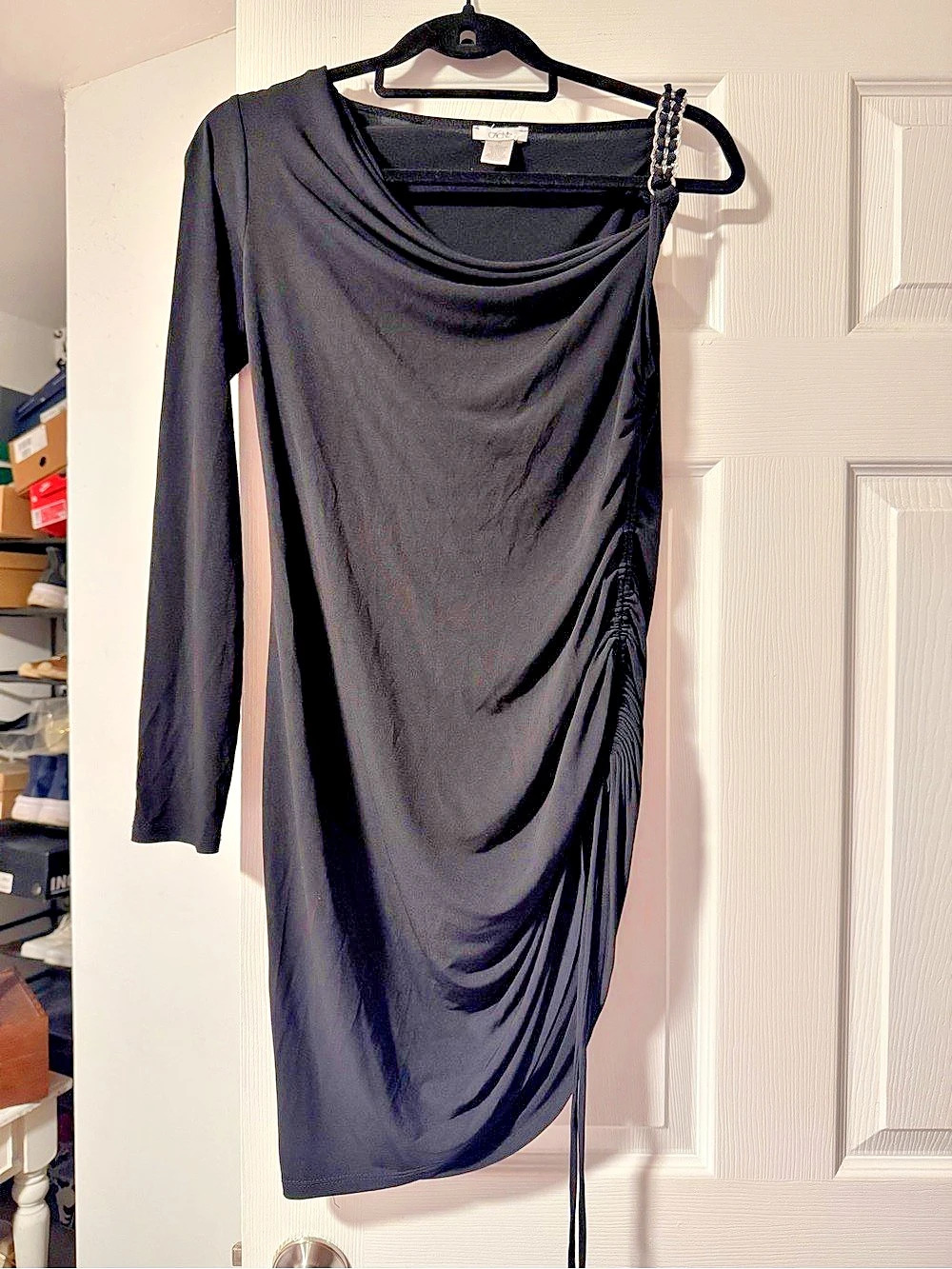 Cache Ruched Mini Dress in Black Size Medium Like New